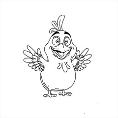 A cute cartoon bird character with chubby cheeks and open wings, smiling cheerfully. Perfect for children’s coloring books, educational materials, and kids' merchandise.