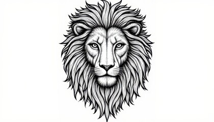 Obraz premium elegant coloring page of a majestic lion, in a zentangle style, black and white, featuring intricate mane textures and spiral patterns, flowing outlines, harmonious composition for artistic coloring