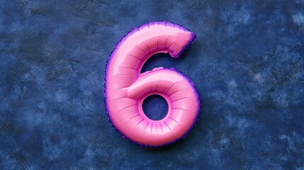 A vibrant pink balloon numeral six against a dark textured backdrop, perfect for birthday celebrations, event invitations, or party decorations, adding a playful touch to any occasion,