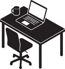 Modern Workplace Setup Desk, Laptop, Chair, and Coffee Mug - Productivity Workspace Illustration
