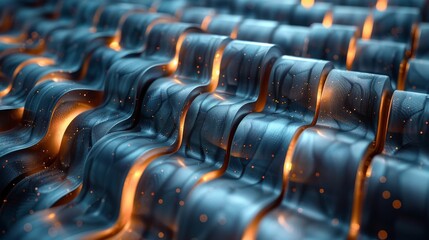 Fototapeta premium An abstract image featuring the intricate textures and curves of a smooth metal surface, highlighted by warm sparks, creating an alluring visual of modern artistic design.