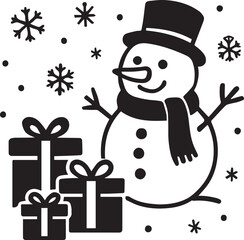 Joyful Snowman and Festive Gifts A Delightful Winter Illustration