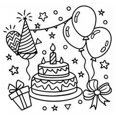 A vector of a beautiful birthday cake outline design Art & Illustration