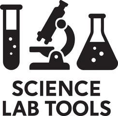 Science Lab Tools Microscope, Test Tube, and Erlenmeyer Flask Illustrations for Education and Research