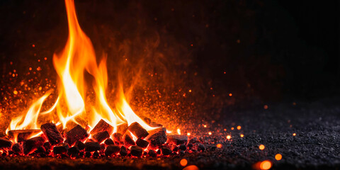 Fiery Embers and Flames on Dark Background