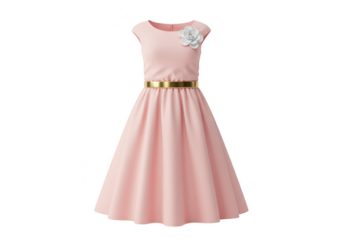 Elegant pink dress with golden belt isolated on transparent background