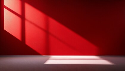Obraz premium wall interior background studio and backdrops show products with shadow from window color red background for text insertion and presentation product