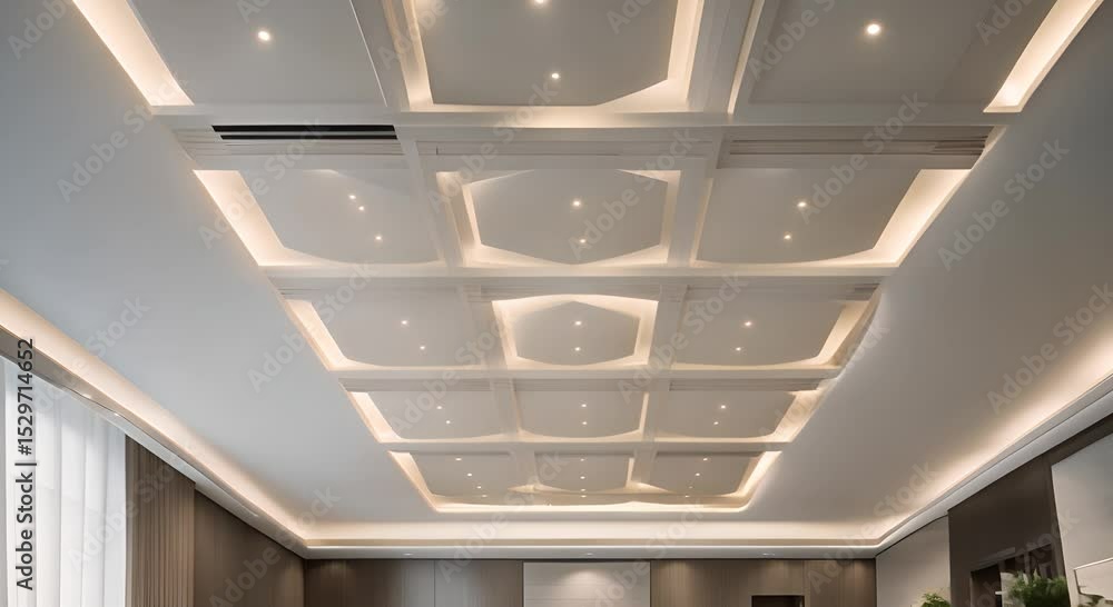 Aufkleber a ceiling with recessed panels arranged in a grid like pattern each panel evenly spaced and illumina