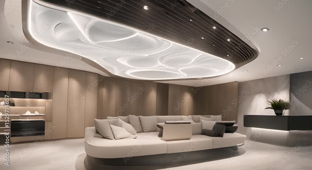 Poster a ceiling with hidden ventilation systems subtly integrated into the design creating a smooth uninte