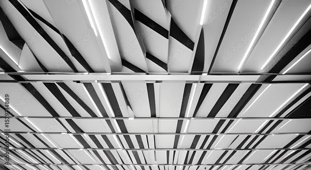 Aufkleber a black and white themed ceiling with alternating dark and light panels creating a dramatic yet mini