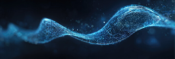 Abstract Digital DNA Double Helix in Blue: Futuristic Technology Concept with Luminous Strands and Stars. Innovative Design for Scientific Research and Communication. AI-Generated Background for Busin