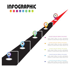 Modern step-by-step infographic template with colorful pointers, arrows, and bold layout ideal for presentations, business planning, timelines, or workflow visualizations.








