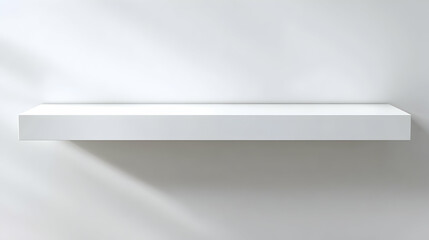 White Floating Shelf Against White Wall Minimalist Design With Shadows