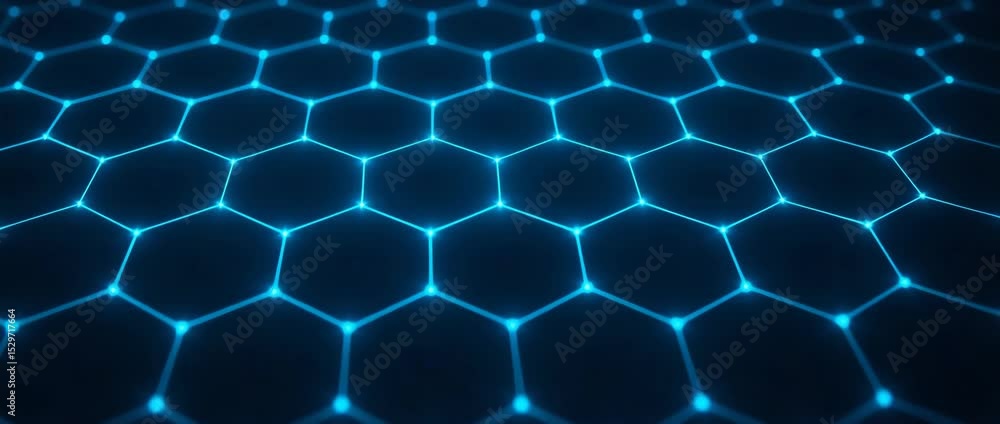 Aufkleber this image showcases a futuristic hexagonal pattern illuminated in blue light