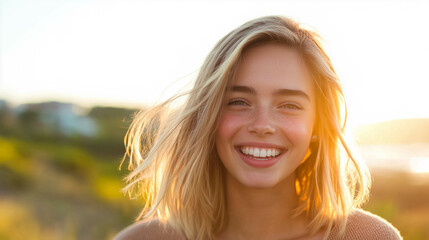 A young woman with blonde hair smiles warmly at the camera.