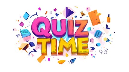 Vibrant quiz time illustration featuring colorful letters and confetti elements