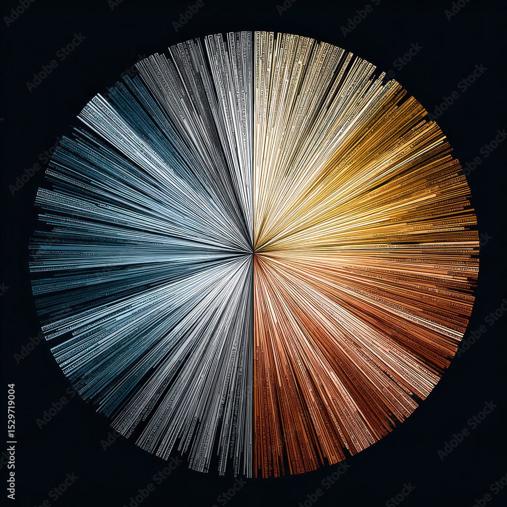 Poster a colorful representation displays various data trends arranged circularly, featuring distinct line 