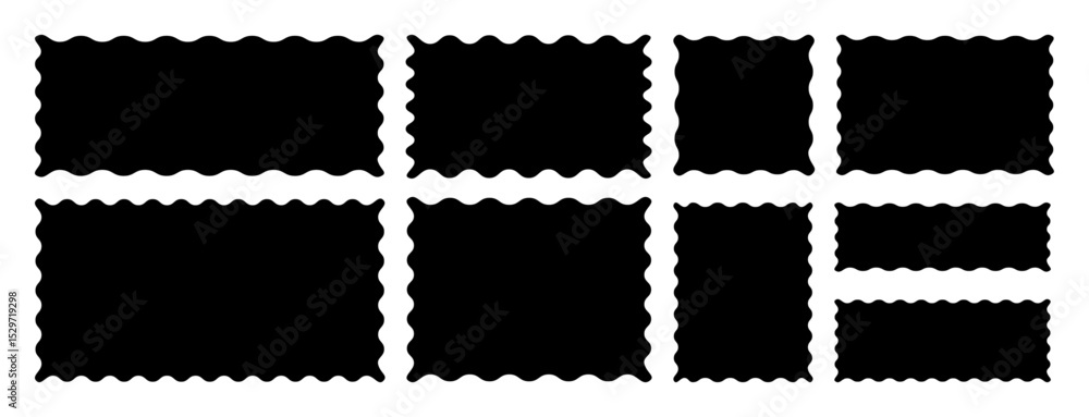 Poster collection of black stamp with wavy borders in various sizes. rectangular shapes with corrugated edg