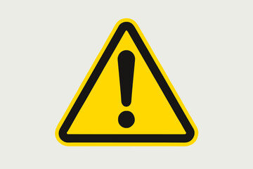 Warning sign with exclamation mark. Yellow triangular hazard symbol. Safety caution icon for attention, danger and risk. Isolated vector illustration on white background.