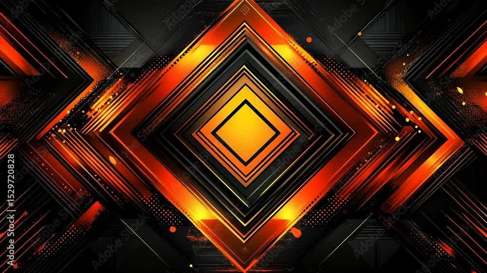 Poster dynamic orange and black diamond pattern: abstract visual with glowing lines and modern design