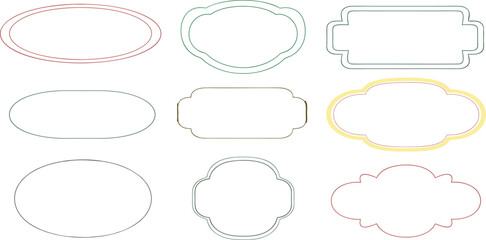 Obraz premium Collection of nine decorative border frames in various shapes and colors for design elements.