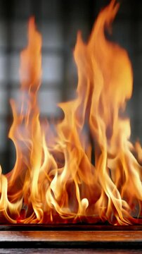 Bright flames dance gracefully in the dark showcasing the beauty and power of fire against a blurred background