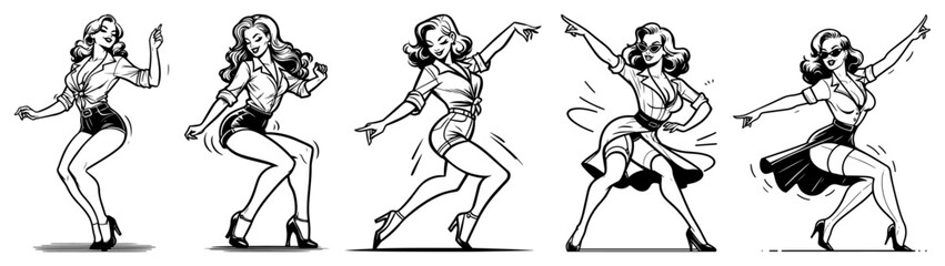 stylized pin up dancing girls set