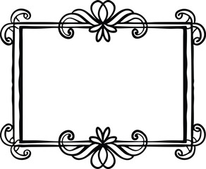 Elegant black and white decorative frame with floral and swirl design for wedding invitations and announcements