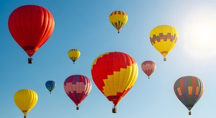 Colorful Hot Air Balloons Soaring Through a Vivid Blue Sky A Breathtaking Aerial View