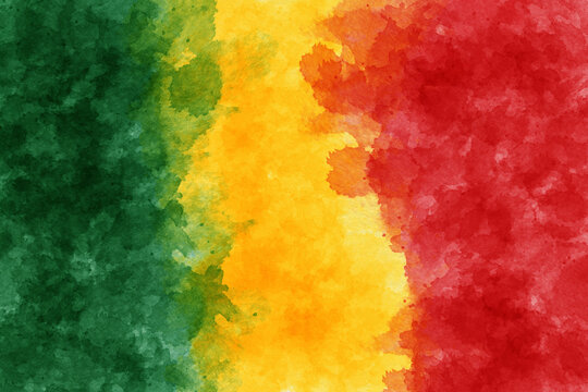 Mesh gradient with grain texture watercolor. Red, green, yellow colors. Abstract banner. Black history month. Juneteenth. MLK day. 