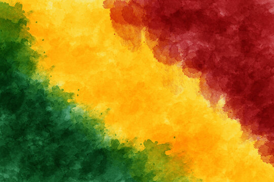 Mesh gradient with grain texture watercolor. Red, green, yellow colors. Abstract banner. Black history month. Juneteenth. MLK day. 