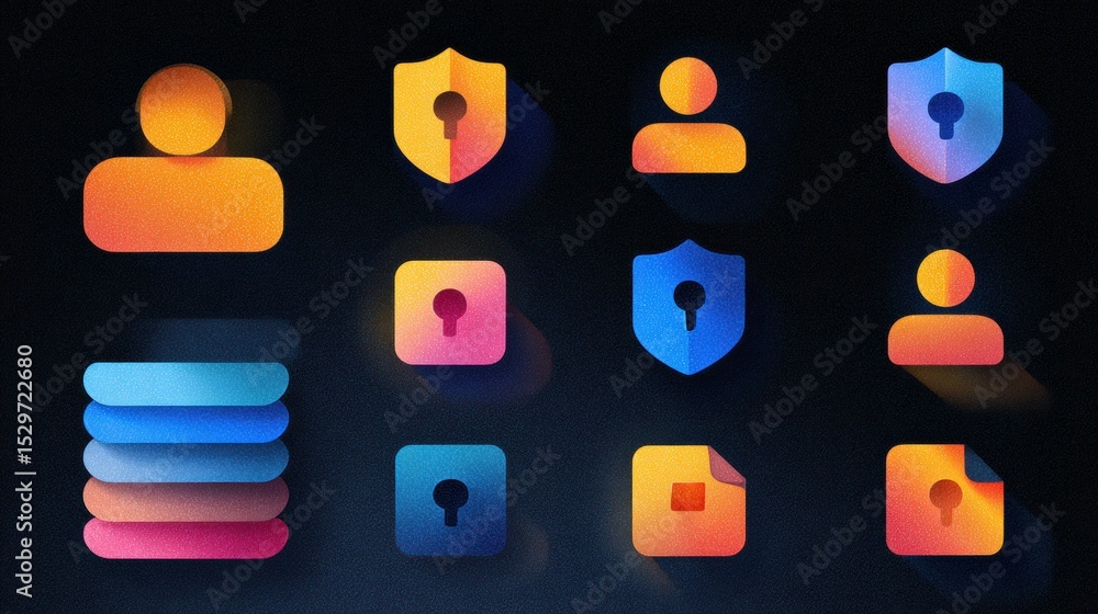Poster data privacy infographic featuring layered protection and security icons showcasing user safety meas