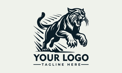 Dynamic engraved black and white illustration of a powerful lynx in a running pose. Wildlife and speed concept