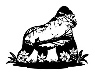gorilla with jungle landscape and wildlife detail © Mago