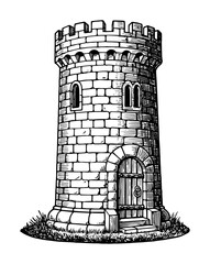 medieval stone tower illustration in engraving style © Mago