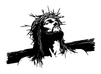 jesus with crown of thorns in suffering pose