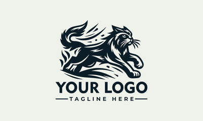 Dynamic engraved black and white illustration of a powerful lynx in a running pose. Wildlife and speed concept
