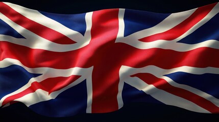  Illustration of waving British flag. National flag of the United Kingdom, the Union Jack. Symbol of Great Britain, England, London, UK. Patriotism, national pride, history.