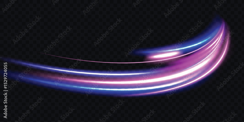 Poster Speed connection vector background. Vector swirl trail effect. Light trail wave, fire path trace line, car lights, optic fiber and incandescence curve twirl.