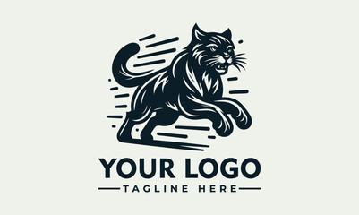 Dynamic engraved black and white illustration of a powerful lynx in a running pose. Wildlife and speed concept