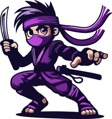 Cool Purple Ninja Warrior Vector – Style Fighter with Katana in Action Pose