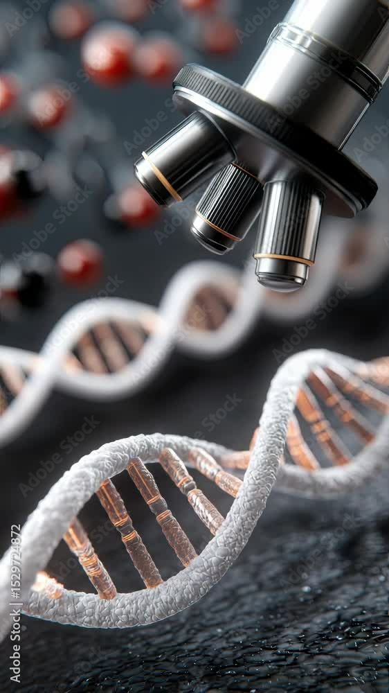 Poster exploring dna structure under the microscope in a laboratory setting at a scientific research facili