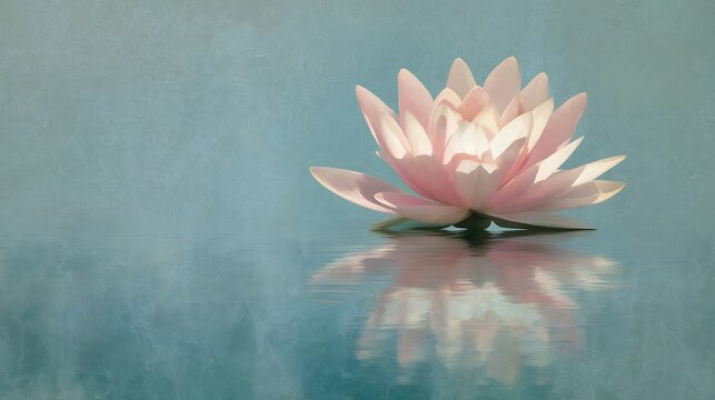 zen lotus design, a serene image of a lotus flower atop calm waters evoking peace and tranquility in a minimalist botanical design .