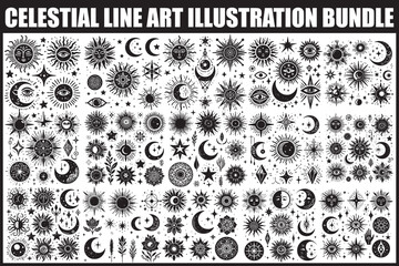 Celestial Sun Moon Star Clipart SVG
