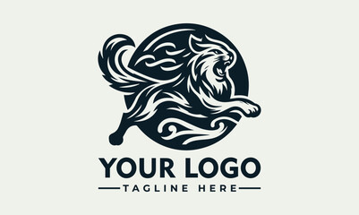 Dynamic engraved black and white illustration of a powerful lynx in a running pose. Wildlife and speed concept