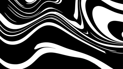 Swirling black and white pattern creates optical illusion with dynamic, wavy lines, forming a hypnotic and abstract, high-contrast visual experience