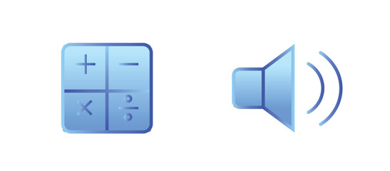 calculator and sound icon glass look vector on white isolated