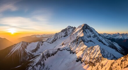 Majestic Sunrise Over Snow-Capped Mountain Peaks Breathtaking Alpine Landscape Photography