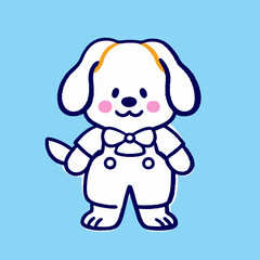 Cute Cartoon Dog in Overalls, Puppy Illustration