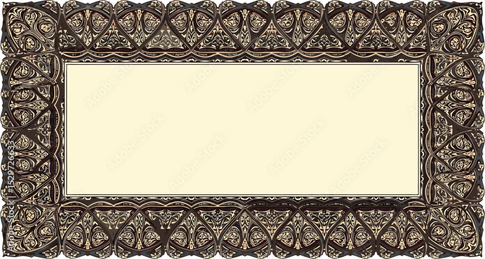 Poster ornate rectangular frame with intricate vintage pattern and a creamy interior space for text